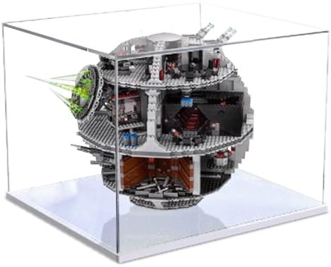 Acryl-Displaybox für Lego 75159 Todesstern-Modell, transparente staubdichte Displaybox, kompatibel mit Lego 75159 Modell (Modell nicht im Lieferumfang enthalten) (weißer Sockel 3 mm)