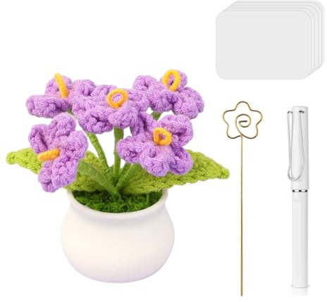ROSYLEVE Fiori all'uncinetto, piccolo vaso di tulipano, idea regalo per colleghi, regalo di addio, regalo per la migliore amica, buon umore, per la casa, l'ufficio, la tavola, viola