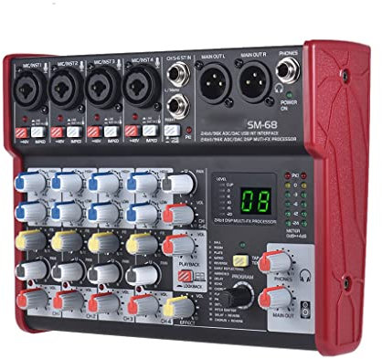 RUHEN Console de mixage numérique à 6 canaux SM-68 avec 16 Effets intégrés et Interface Audio USB