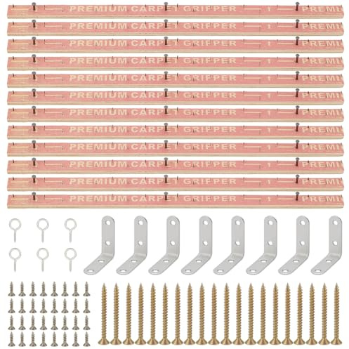 WEBEEDY 12 Pcs Tufting Tack Strips with Nails, Rug Making Strips Includes Decorative Installation Tacks Complete Upholstery Kit for DIY Tufting Frame Projects Concrete Stairs Rug Gripper, 40x2cm