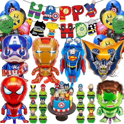Superhero Birthday Decorations, Superhero Balloons, Avenger Foil Balloons | Anime Birthday Party Decorations, Driflo Anime Party Supplies, Cake Topper, Happy Banner, for Birth-day Gift