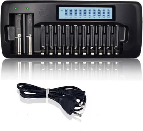 CITYORK 10+2 Slot LCD Battery Charger for 1.2V AA/AAA NI-MH Rechargeable Batteries & 3.7V 18650 20700 26650 13450 14500 16340(RCR123) Li-ion Rechargeable Batteries