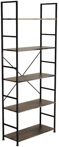 BELOFAY Book Shelf Floorstanding 5-Tier Wooden Shelving Unit with Steel Frame, Space-Saving Ancient Wood Medium Book Case for Office, Study, and Living Room