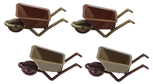 TOYANDONA 4 Stück Teiliges Miniatur Schubkarren Modell Realistische Landschaft Deko Langlebige Mini Garten Schubkarre für Puppenhaus Detailreiches Micro Landscape Ornament Braun und Grün
