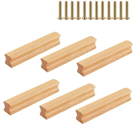 CAAGGMM Möbelgriffe Holz, 6 Stück Holz Griffe Möbel Massiv mit Schrauben, Lochabstand 64 mm, Schubladengriffe, Kleiderschrankgriff, für Schränke, Bäder, Büros, Küchen, Anrichte