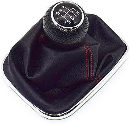LSHIJI Schaltknauf 5/6-Gang-Handbuch, Auto-Styling, Schaltknauf, Ledermanschette, Kofferraumkragen, passend for Volkswagen, for VW Golf MK4 IV, GTI R32, for Jetta, for Bora(6 Speed-04)