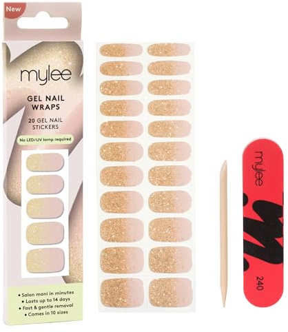 Mylee Gel Nail Wraps [Pink Champers] - 20 Pre-Cured Gel Stickers | Instant Mani, No Lamp Needed, Chip-Resistant, Glossy Finish, Lasts Up to 14 Days, Easy to Apply - Vegan & Cruelty-Free