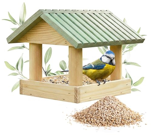 PATKAR Vogelhaus zum Aufhängen - Vogelfutterspender Futterhaus für Vögel - Vogelfutterhaus für Wildvögel Balkon Vogel - 26 x 24 cm - aus Kiefernholz + 500g Futter Gratis