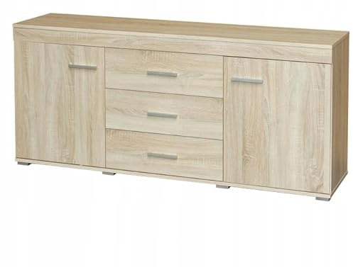Kommode für Wohnzimmer, 160x40x73 cm, Sonoma Eiche, 3 Schubkästen, 2 Türen