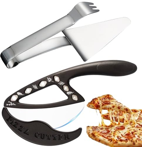 Pizzaschneider Groß mit Schutzhülle, Effektiver Pizzamesser Als Pizzaroller | Pizza Zubehör Set inkl. 1 Profi Pizza Schneider und 1 Pizzaspachtel Edelstahl, Pizza Cutter für Sandwich/Waffeln/Crêpes