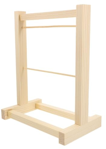 Puppen Kleiderständer Doppel Ebene 20cm, Holz, Khaki | Puppenkleidung und Kleidung, Platzsparend und Tragbar, Formstabil, für Puppenhaus und Bastelarbeiten