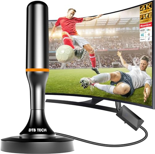 Indoor TV Aerial, 2026 Digital TV Aerial for Smart TV with Signal Booster, 600+ Miles Range Freeview Aerial for Local Channels, Support 4K 1080P HD 10ft Coax Cable (Orange)
