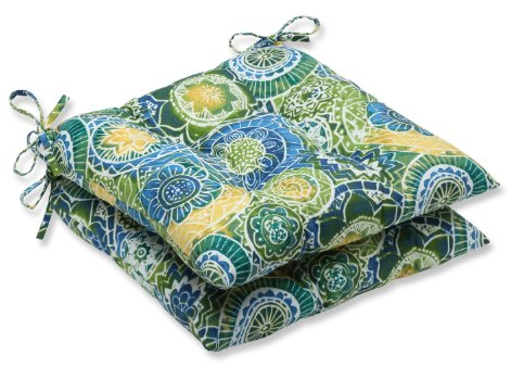 Pillow Perfect Outdoor/Indoor Omnia Lagoon Tufted Seat Cushions (Square Back), 19 x 18.5, Blue, 2 Pack