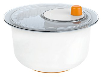 Fiskars Salatschleuder mit Servierschüssel, Durchmesser: 25 cm, Höhe: 16,9 cm, Kunststoff, Functional Form, Weiß/Orange, 1014433