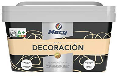 Macy Pintura Plástica Mate Decoración Interiores Excelente Cubrición, Acabado Perfecto. Vainilla. 4 Litros