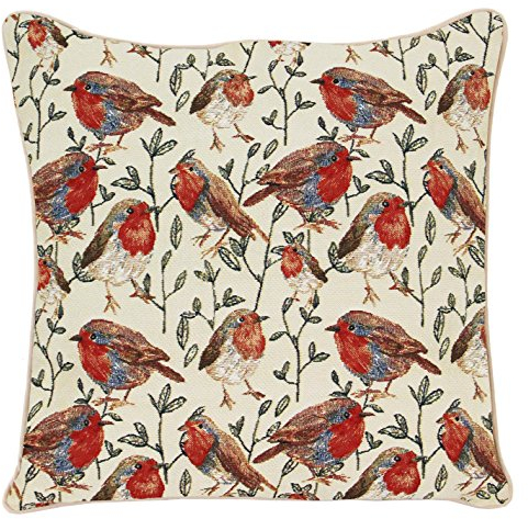 Signare Tapisserie Kissenbezug 45x45, Kissen 45x45 Kutdoor Kissen, Sofakissen, Deko Kissen, Zierkissen mit Vogel Design (Robin) (CCOV-ROB)