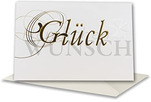 Glückwunschkarte 40 Set mit Umschlägen Naturweiß - Motiv Kleeblatt mit Schrift Blindprägung & goldene Folienprägung- Klapp-Karte DIN B6 17,0 x 11,5 cm - Grußkarte Geburtstag Hochzeit Geburt