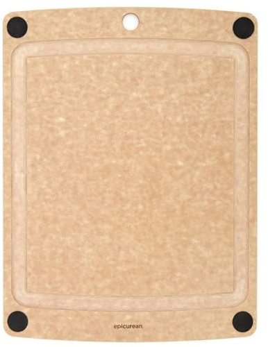 Epicurean All-in-One-Schneidebrett mit rutschfesten Füßen und Saftrille, 25,4 x 17,8 cm, Natur/Schwarz