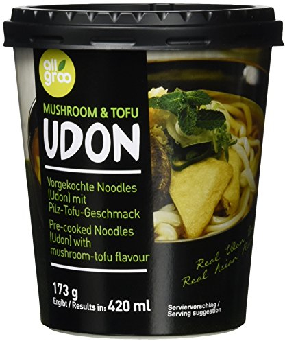 Allgroo Udon Cup-Instantnudeln - Tofu und Pilze, Udon Suppe, würzig und aromatisch - schnelle Zubereitung (1 x 173 g)