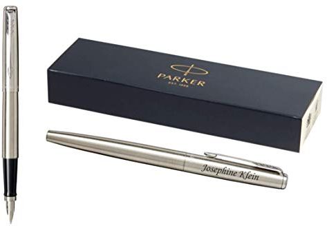 Parker Jotter Fountain Pen Stainless Steel Shaft With Goldzierteilen with Engraving Fountain Pen Medium Pointed Gift Box - Stainless Steel, Chrome Trim