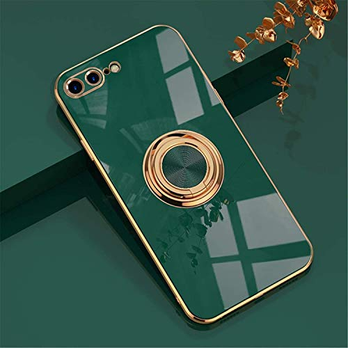 EYZUTAK Electroplated Magnetic Ring Holder Case, 360 Degree with Rotation Metal Finger Ring Holder Magnet Car Holder Soft Silicone Shockproof Cover for iPhone 7 Plus iPhone 8 Plus - Drak Green