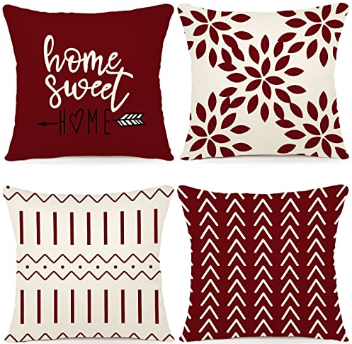 YCOLL Kissenbezug 4er Set Kissenbezüge leinen Kissenhülle Dekokissen für Sofa Gartenbett Couch Kissen 45x45cm