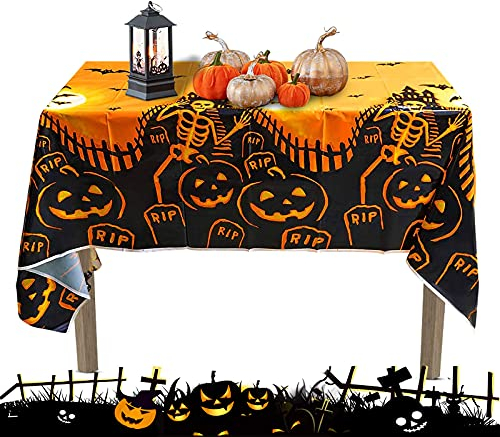JOKILY Tischdecke Halloween Deko 180 x 137 cm, Tischdecke Gruseliger Kürbis, wasserdichte Plastik Tischdecke, Tischdekoration, Servietten und Tischtuch für Halloween, Fasching und Mottopartys