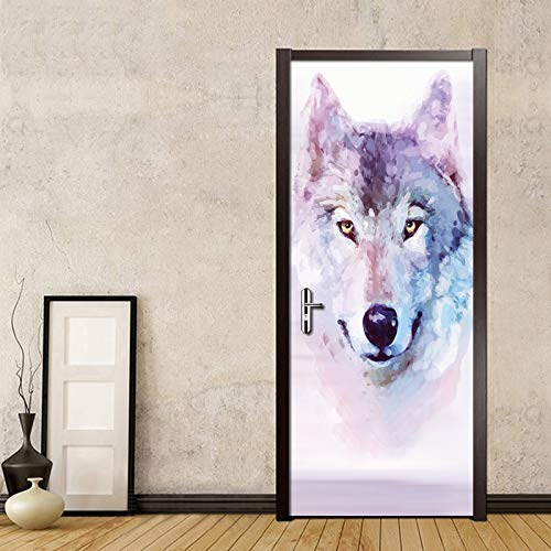 FHKGIUJAD 3D Türposter Türaufkleber Türfolie Dekofolie Farbe Tier Wolf Pvc Wasserdicht Selbstklebende Wandbild Tapete Für Wände Aufkleber Büro Schlafzimmer Wohnzimmer 77X200Cm