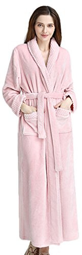 LOCIIXAT Peignoir de bain confortable en polaire moelleuse pour femme - Robe longue parfaite pour la détente, rose, 36-40