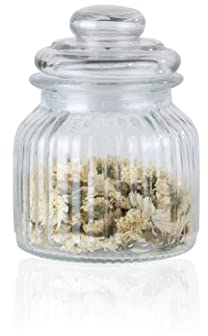 ORNAMI Ribbed Glass Storage Kitchen Jar with Airtight Lid (0.7L)