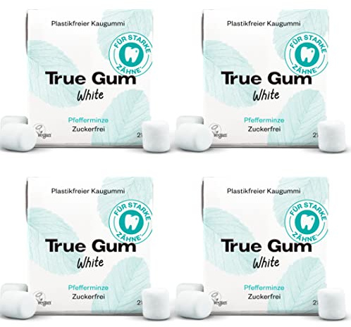 True Gum 4er Set: WHITE | Plastikfreier Kaugummi | Biologisch Abbaubar | Vegan | 4 x 21 g, 84 g