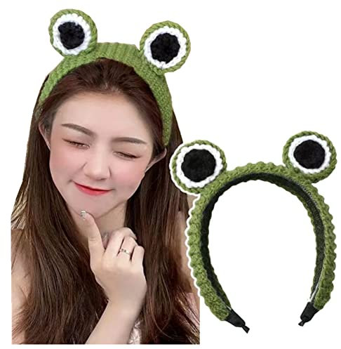 YKKJ Tricoté Femme Grenouille Bandeau, Couvre-Chef de Grenouille Headband, Cheveux Cerceau Big Eye, pour Les Femmes et Les Filles Vert