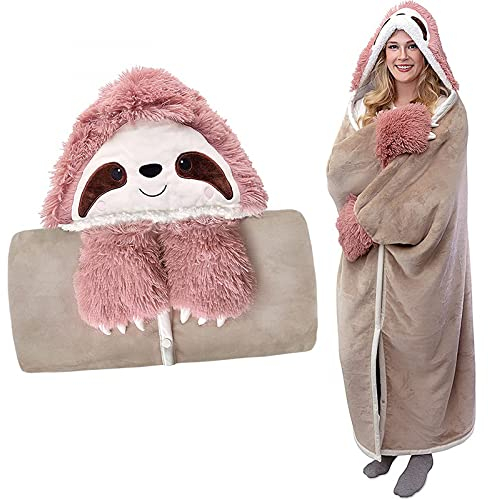 Nyescasa Kuscheldecke mit Kapuze und Ärmeln Flanell Tragbare Sherpa TV-Decke Sofadecke Tagesdecke Fleecedecke Weich & Warm Wohndecke Winterdecke Cartoon Geschenk für Frauen Mädchen Kinder