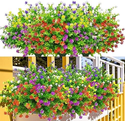 Kinisty 12 Bündel Kunstblumen Outdoor Wetterfest Künstliche Blumen wie Echt, Kunstpflanzen UV-beständig Balkonpflanze Plastikblumen für Außen Balkon Balkonkasten Garten Außenbereich