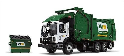 First Gear 10-4006D Mack TerraPro Müllwagen mit Heil Half/Pack Freedom Frontlader und CNG-Heckklappe, weiß und grün, mit Mülltonne, 1/34 Druckguss-Modell