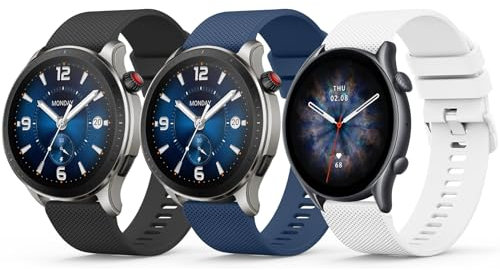 Yisica Correa Compatible con Amazfit GTR 4/3 Pro/2/2e/47mm/Stratos 3/2, 22mm Pulsera de Repuesto Silicona para Hombre Mujer (Z-Neg/Azu/Bla, 22MM)