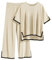 Tuopuda Hausanzug Damen Zweiteiler Freizeitanzug Kurzarm Gerippt Strickpullover mit Lange Hose Lounge Set Rundhalsausschnitt Freizeit Outfit, Beige, S