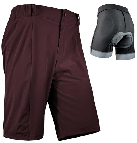 Wulibike Radhose Herren MTB Hose Kurz Fahrradhose Gepolstert 2 in 1 Mountainbike Shorts für Männer mit Polsterung Fahrrad Radfahrhose Reißverschlusstaschen Rot XL