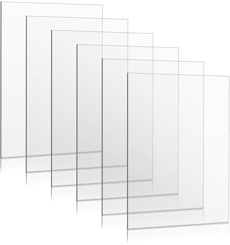 Clear Perspex Sheet, 6 Pcs A4 Acrylic Sheet 1mm Thick, Protective Film Included, Rigid Plastic Sheet, Plexiglass Sheet for Picture Frame, Signage, Glass Painting, DIY Crafts - 297 x 210mm