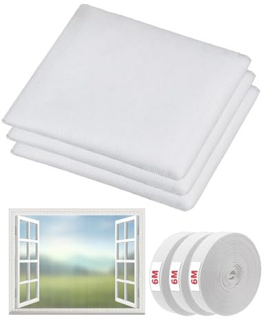 Mosquito Net for Window 3Pcs, Mellbree Insect Mesh Curtain Fly Bug Bee Protector Screen Fly Screens Window Mesh 1.3mx1.5m Insect Netting Bug Bee Mosquito Protector with 3Pcs 6m Tapes White