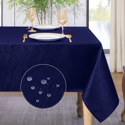 Softalker Tischdecke Dunkle Blau 100x140 mit Jacquard-Wellenmuster Abwaschbar Wasserabweisend Abwischbar Fleckschutz rechteckig Tischtuch für Outdoor Draußen Garten Party Geburtstag Sommer Fest