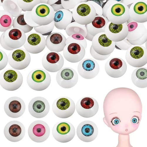 PH PandaHall 80pcs 8 Colors Safety Eyes, Plastic Craft Eyes Hollow Eyeballs Half Round Bear Eyes Scary Eyeballs Realistic Eyes for Halloween Party Amigurumi Decor Sculptures Props Jewelry Making
