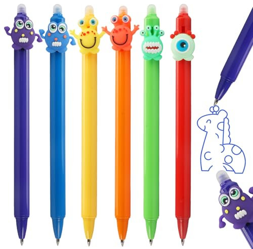 Jinsion 6 Stück Radierbarer Kugelschreiber, Blau Gelstifte Radierbar, Radierbarer Tintenroller 0,5 mm Radierstift, Stifte zum Wegradieren, Radierbarer Tintenroller Gelschreiber für Studenten Geschenk
