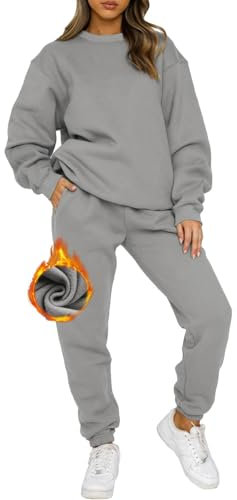 CheChury Tracksuit Womens Full Set Ladies Jogging Suits Warm Thin Fleece Lounge Set Long Sleeve Top and Jogger Sets Tracksuits Leisure Suits Loungewear Sets for Women Two Piece Outfit,Grey,XL