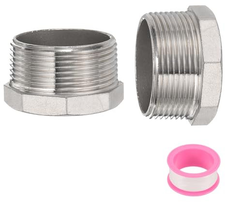 QUARKZMAN 2 Pcs Raccord Réducteur Hexagonal en Acier Inoxydable 304 G1-1/2 Mâle x G1/2 Femelle avec Ruban PTFE pour Plomberie, Lignes De Carburant Et Systèmes Pneumatiques