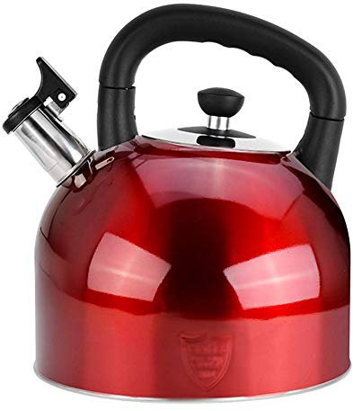 OZBMA Stainless Steel Metallic Red Cordless Pyramid Kettle with 4L/5L/6L Capacity Boil Dry Protection Water Whistle Suitable for a Variety of Cookware Water Boiling Whistle 4L ()