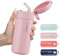 Exllena 300ml Small Water Bottle with One-Touch Soft Straw Lid, Double-Wall Vacuum Insulated Small Flask for Hot&Cold Drinks–Leak-Proof, Mini Water Bottle for Handbag, Yoga, Sport (Pink)