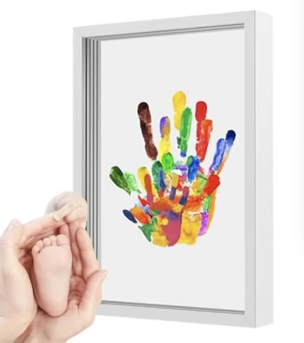 ARBUTUS Kit de huellas de manos familiares, marco de madera para recuerdos, set de regalo infinito, pinturas no tóxicas, láminas transparentes 31x22x4cm.