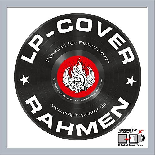 LP Schallplatten-Cover Rahmen - Rahmen Qualitäts-Wechselrahmen der Marke empire® Frames Profil 15mm Kunststoff silber Acrylglas-Scheibe - Außengröße 34,5x34,5 cm
