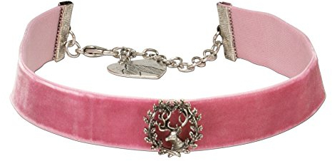 Alpenflüstern Trachten-Samt-Kropfband Hirsch - Trachtenkette enganliegend, Kropfkette elastisch mit Hirschgeweih, eleganter Damen-Trachtenschmuck, Samtkropfband breit rosé-rosa DHK173